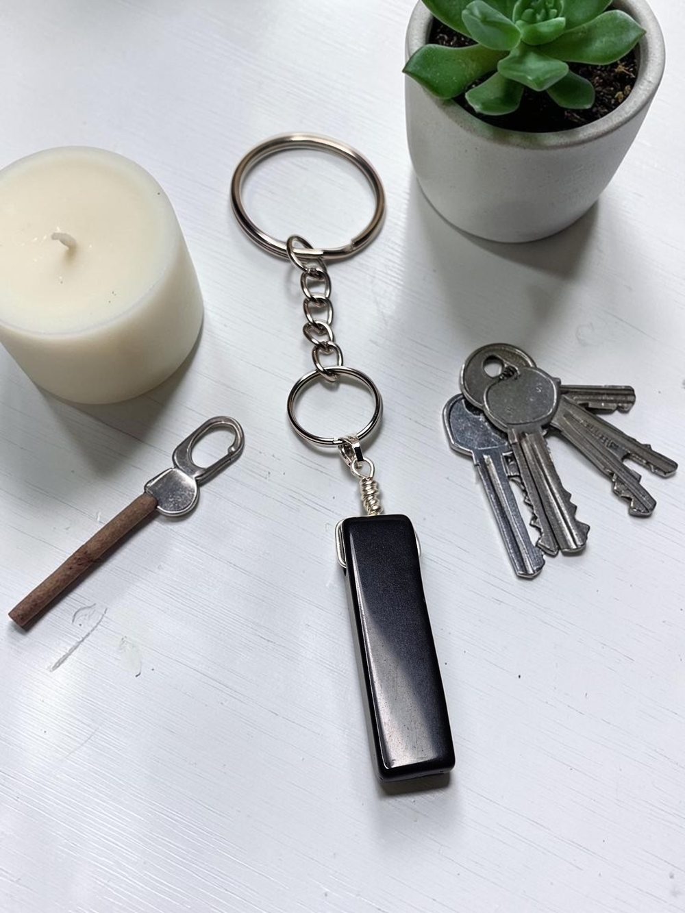 Handmade Black Obsidian Keychain